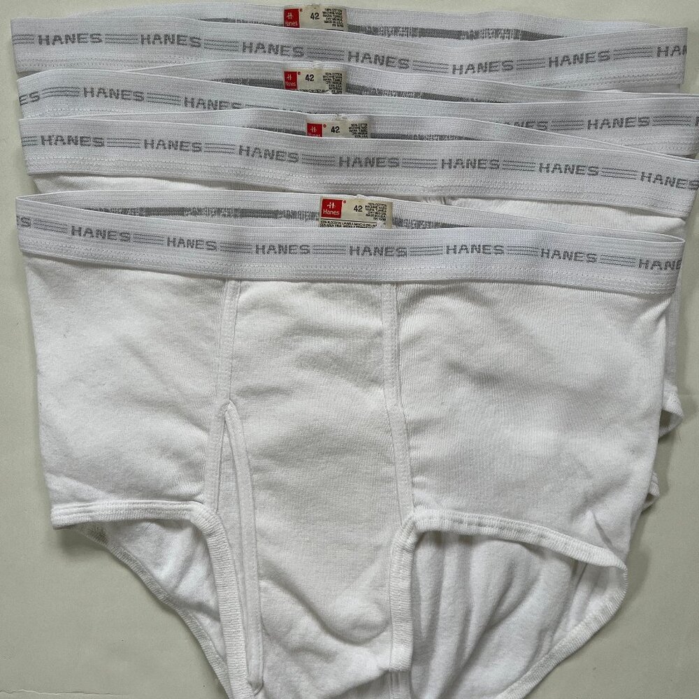 4 Pairs Men's Vintage White Hanes Briefs Sz 42 Tighty Whitie USA Fly Front